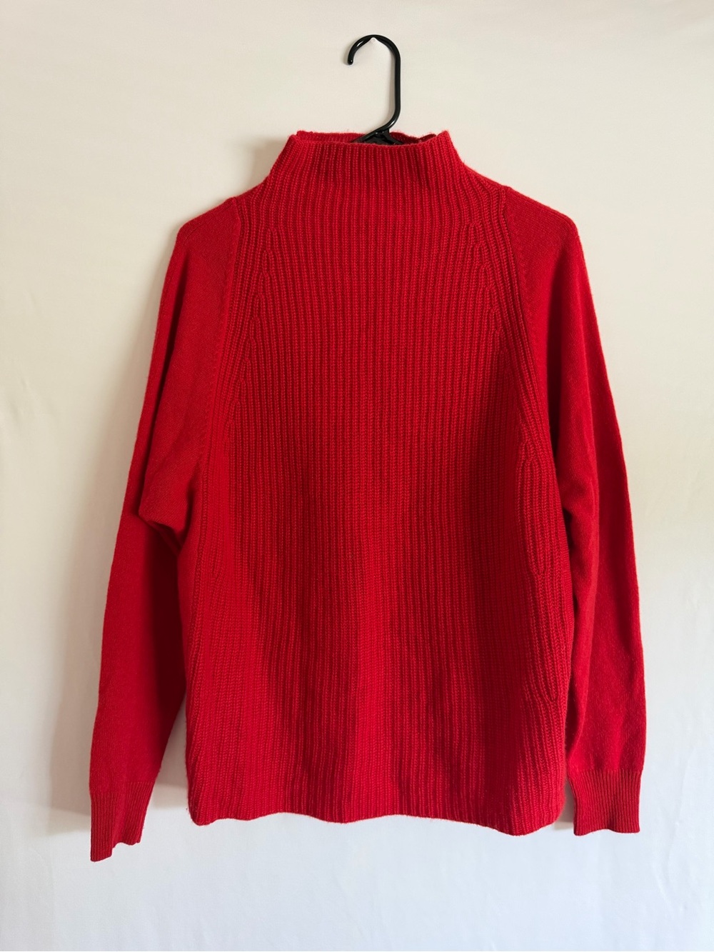 Tahari Pure Luxe Cashmere Sweater Red Ribbed Mock Neck Size M